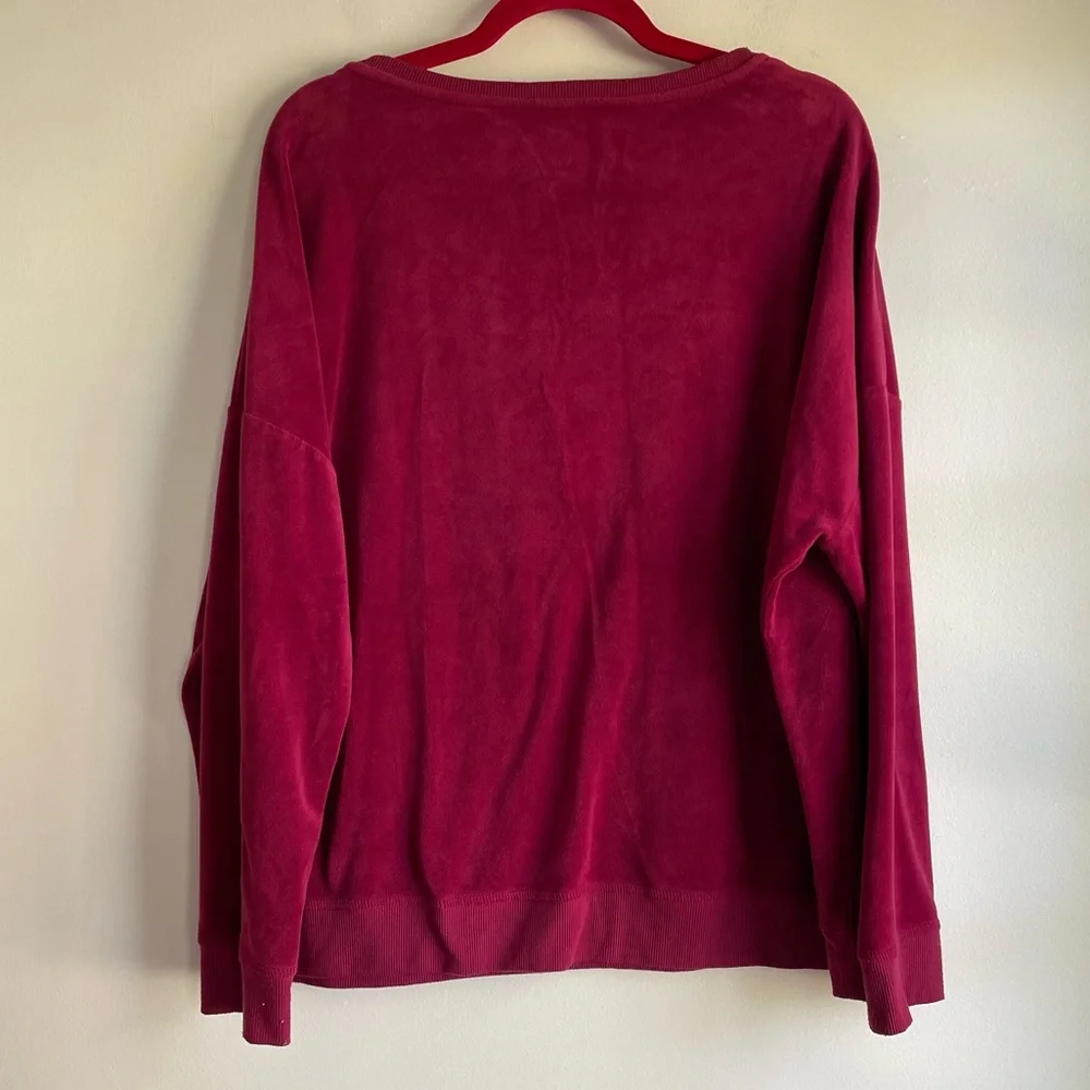 New York & Company Burgundy Scoop Neck Velour Pocket Sweatshirt Size XXL